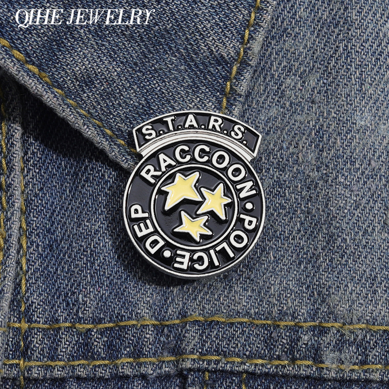 Stars Raccoon City Brooch Enamel Pin Custom Special Tactics and Rescue Service Game Brooch Lapel Badge Punk Gothic Jewelry Gift