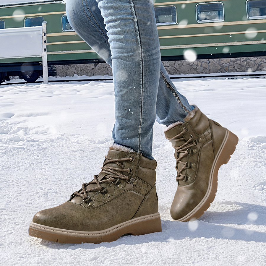 Women's High-End Genuine Leather Thickened Fleece Winter Short Boots, Snow Boots, Ultra-Warm Double-Face Plush