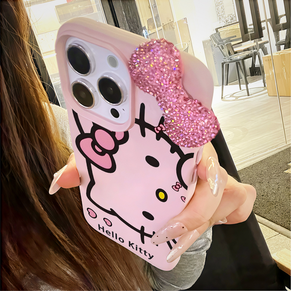 Kawaii Pink Hello Kitty Phone Case For iPhone 17 16 14 15 13 12 11 Pro Max 17 Air 15 16 Plus XR X Soft Lychee pattern Soft Cover