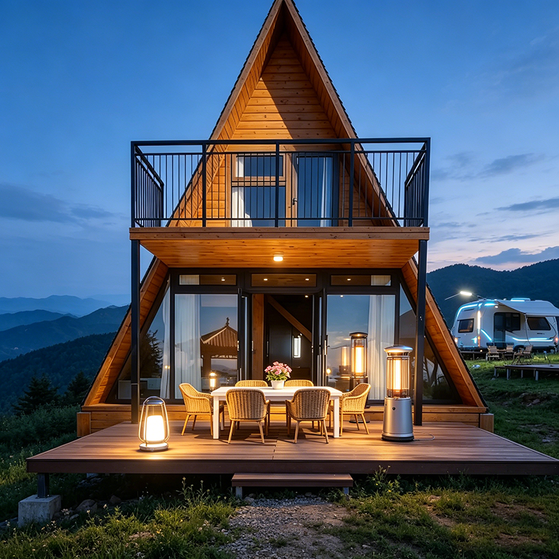 Customized Wooden Triangle Prefab Villa Modern Design Eco Log Material Windproof Spacious Bathroom Outdoor Glamping Cottage