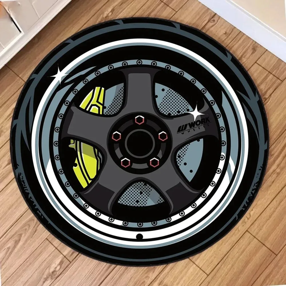 Car Rugs Tire Shape Round Mats Boys Bedroom Rug Car Hub Home Living Room Anti-slip Coffee Table Floor Mat Tapetes De Automóvil