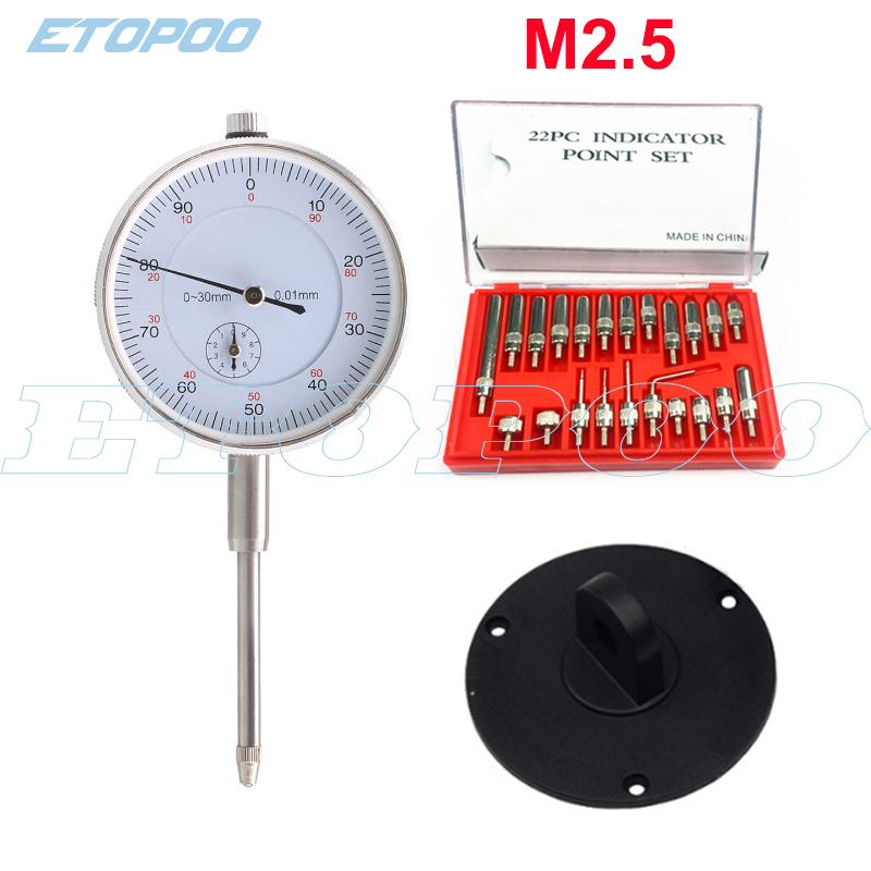 Dial Indicator  0-25mm 0-30mm /0.01mm With Lug Back Measurement Dial Gauge Micrometer 22pcs M2.5 Steel Dial Indicator Point Set