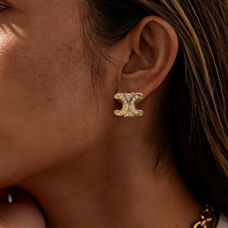 Gold Plated Zircon Letter Earrings Korean Fashion Versatile Lightweight Luxury Simple Women's Jewelry Ear Cuffs
