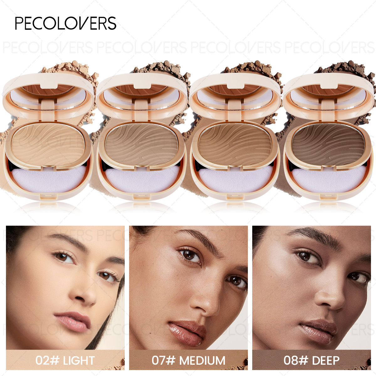 Pressed Powder Foundation, Waterproof, Matte Finish, Full Coverage, Non-Sticky, for All Skin Types, Light to Medium Tone